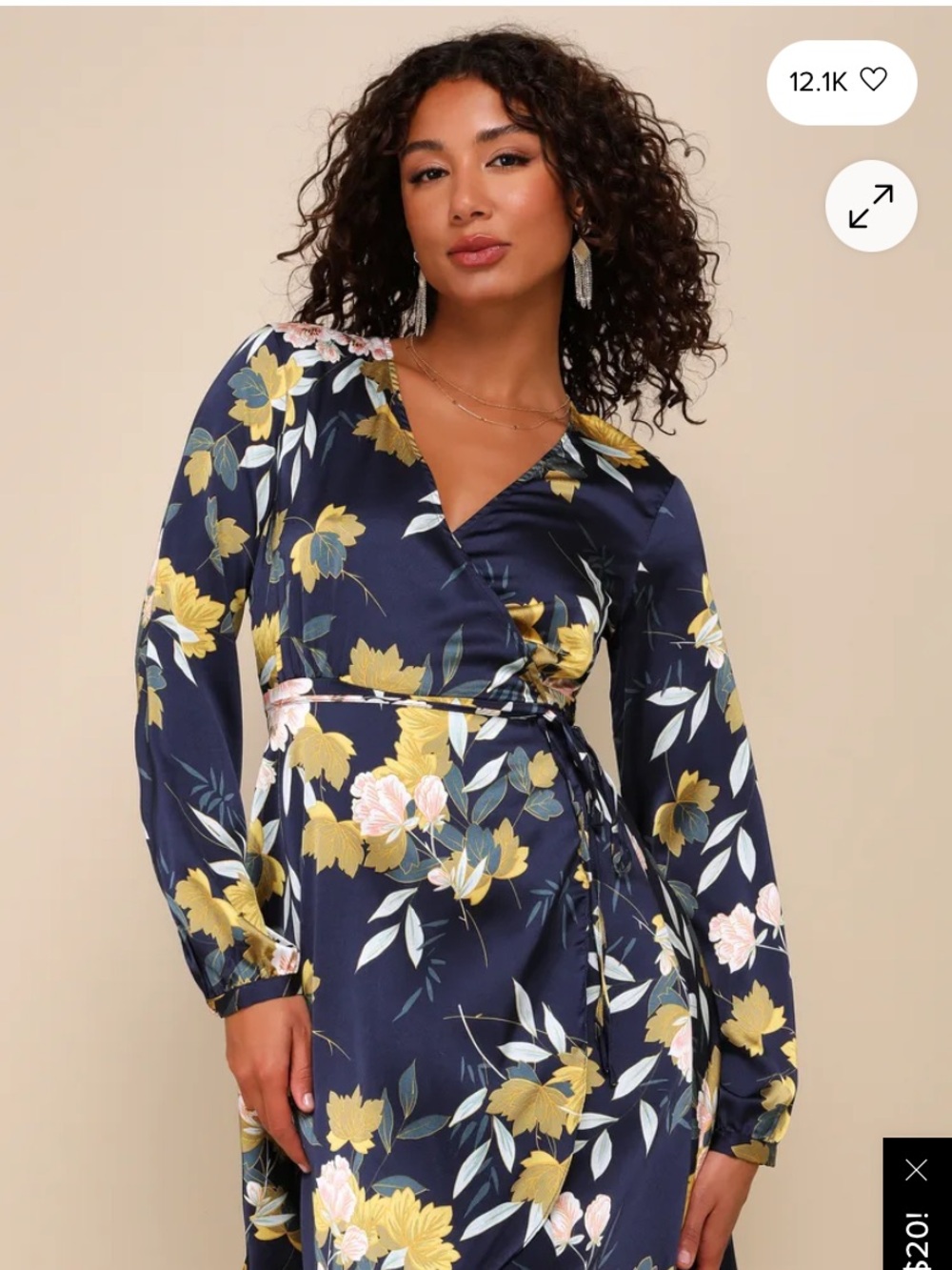 Lulu's Love is Life Navy Blue Floral Print Satin Wrap Dress
